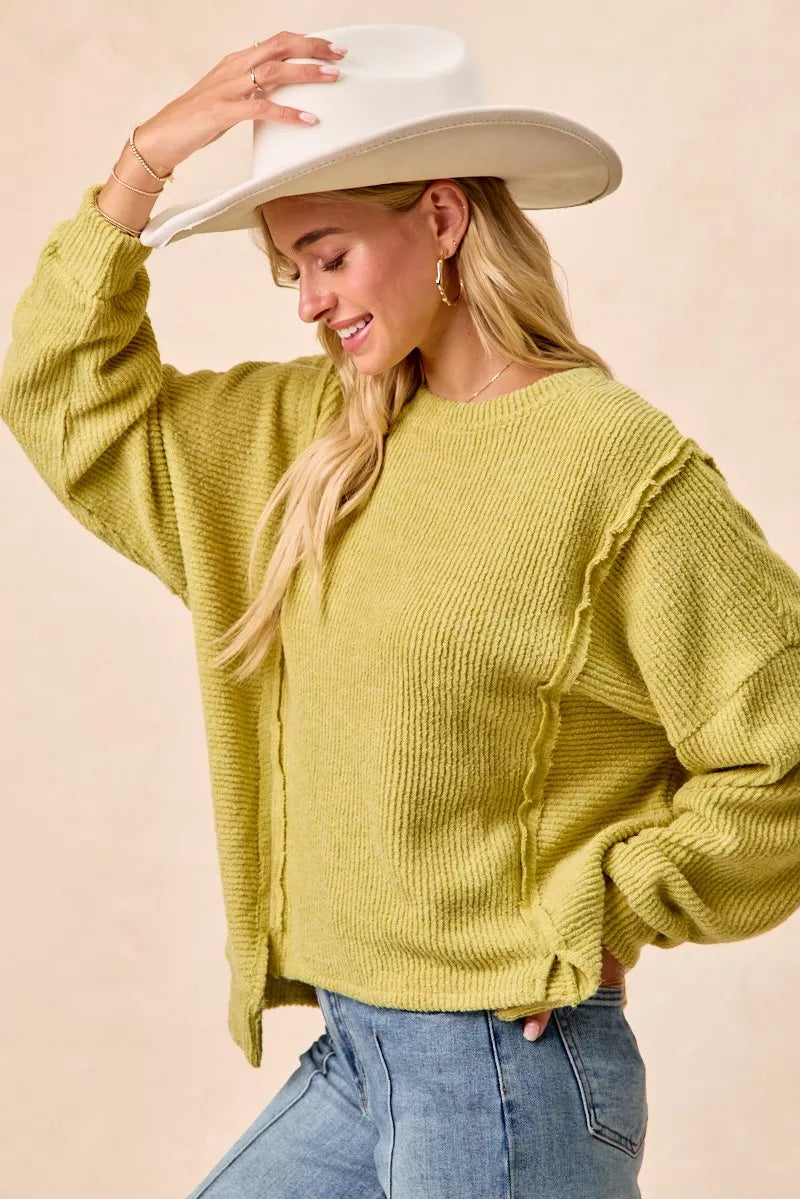 BiBi Boucle Rib Knit Uneven Hem Sweater With Open Seam 9ca182625c564d9e8ecd6ef1dd78ae0b-Max-Origin