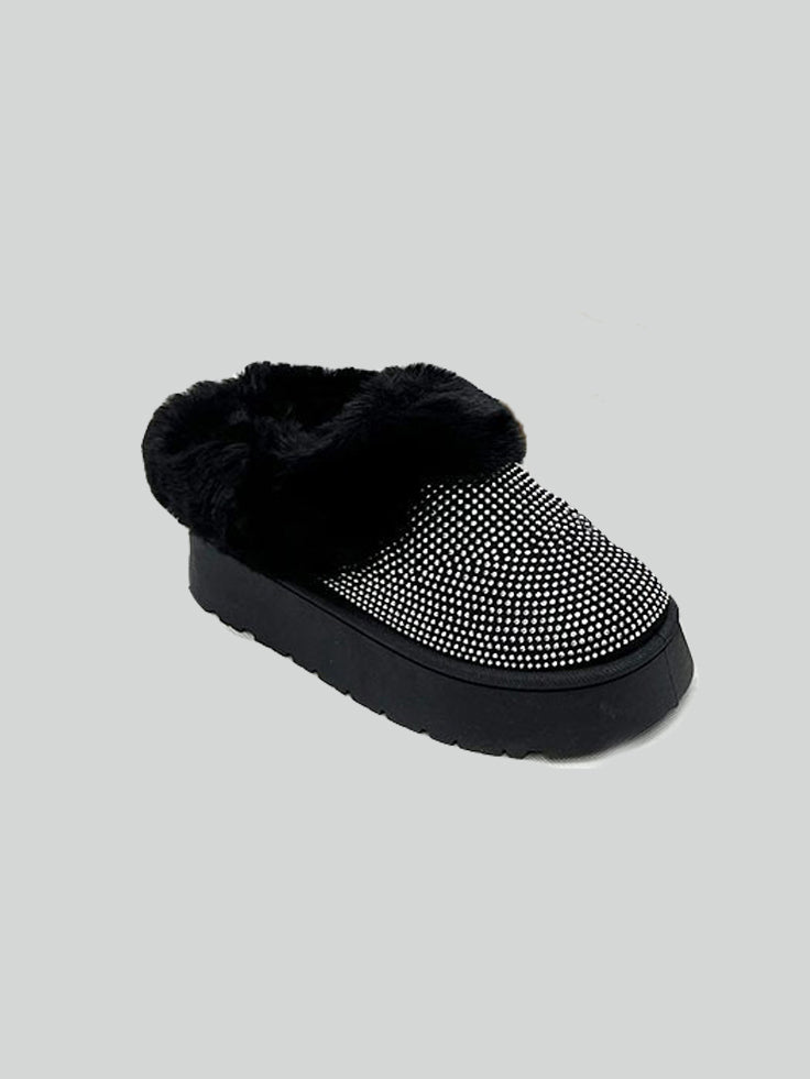 WILD DIVA Embellished Faux Fur Platform Booties WILD DIVA Embellished Faux Fur Platform Booties - TopFashionHQ