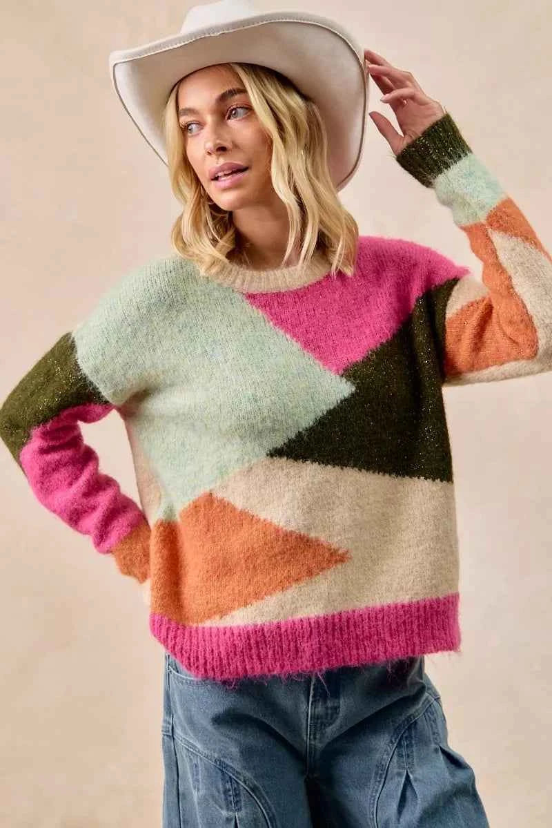 BiBi Multi Color Block Sweater Top BiBi Multi Color Block Sweater Top