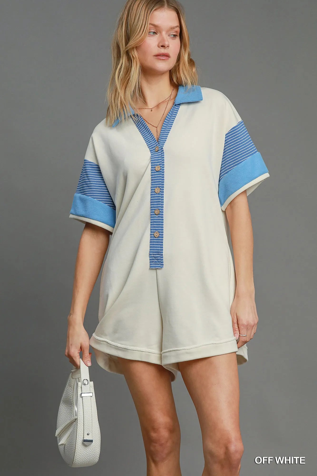 Umgee French Terry Collared Colorblock Romper 9d0d723a-649f-44a9-8348-062cd941d764-Max-Origin