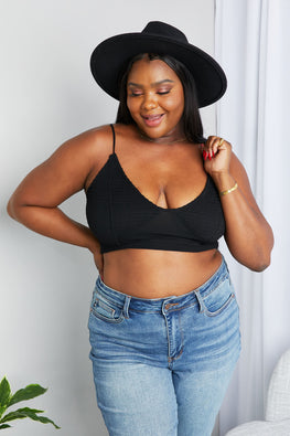 Zenana Full Size Textured Spaghetti Strap Bralette in Black - TopFashionHQ