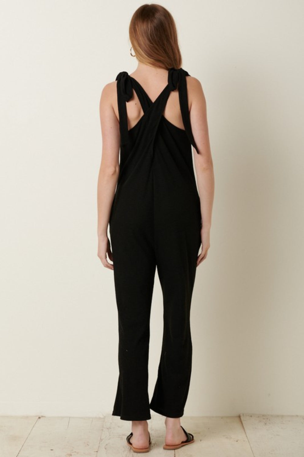 Mittoshop Rib Knit V-Neck Cross Back Jumpsuit Mittoshop Rib Knit V-Neck Cross Back Jumpsuit - TopFashionHQ