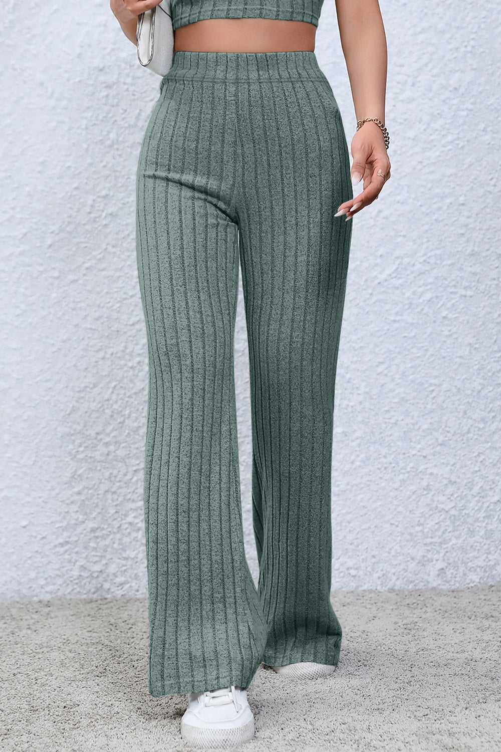Basic Bae Full Size Ribbed High Waist Flare Pants Basic Bae Full Size Ribbed High Waist Flare Pants - TopFashionHQ