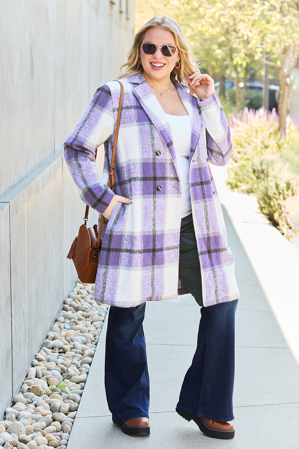 Double Take Full Size Plaid Button Up Lapel Collar Coat Double Take Full Size Plaid Button Up Lapel Collar Coat - TopFashionHQ
