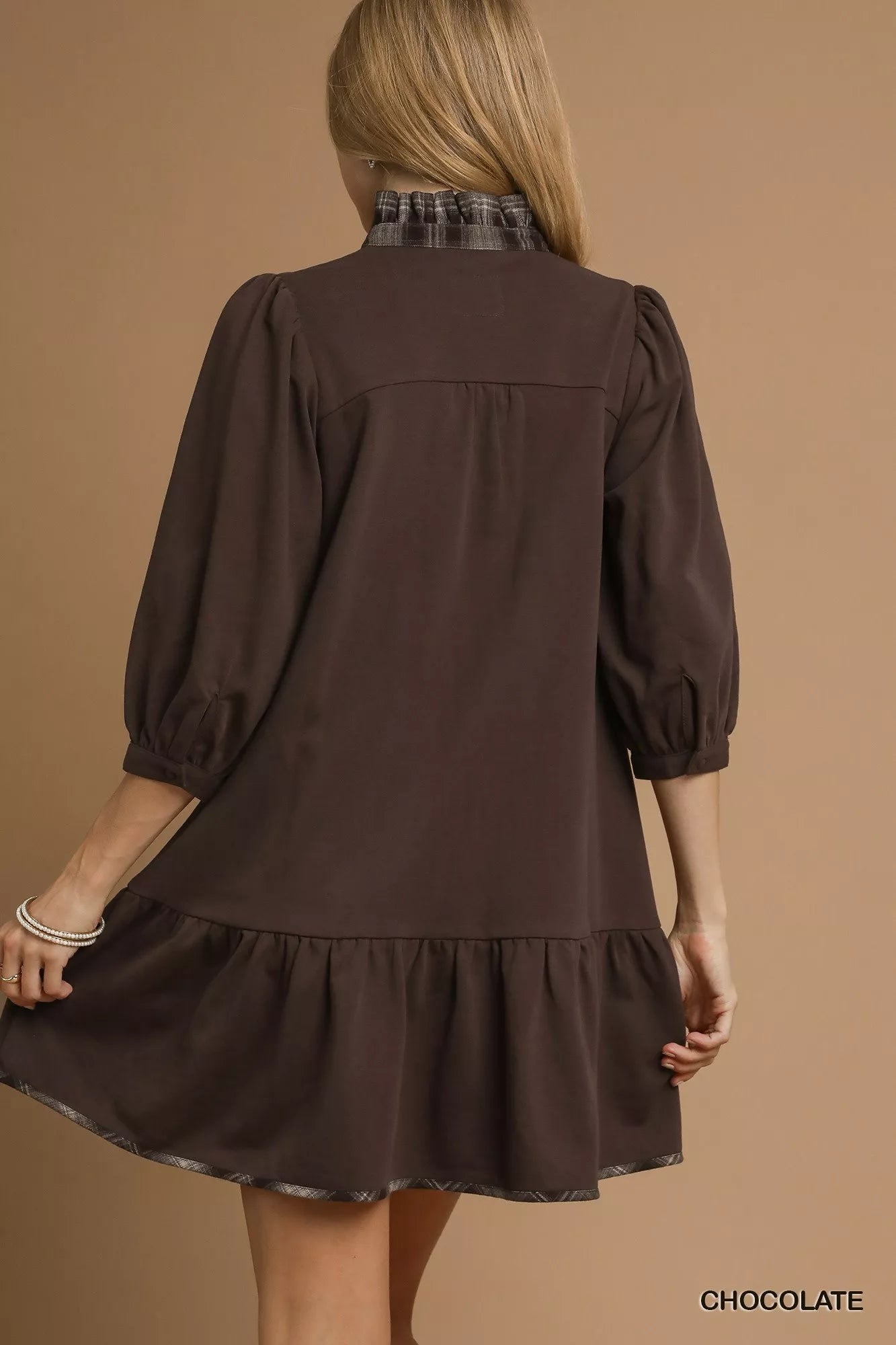 Umgee French Terry Ruffle Hem Dress with Plaid Trim 9dfc1616-24eb-433c-9789-ae72fa3ed04f-Max-Origin