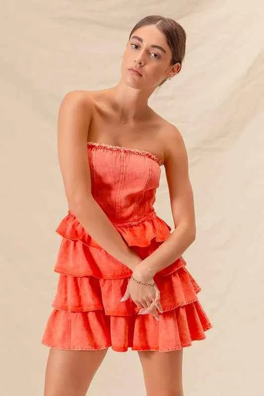 SO ME Strapless Ruffle Layered Game Day Cheer Up Dress SO ME Strapless Ruffle Layered Game Day Cheer Up Dress