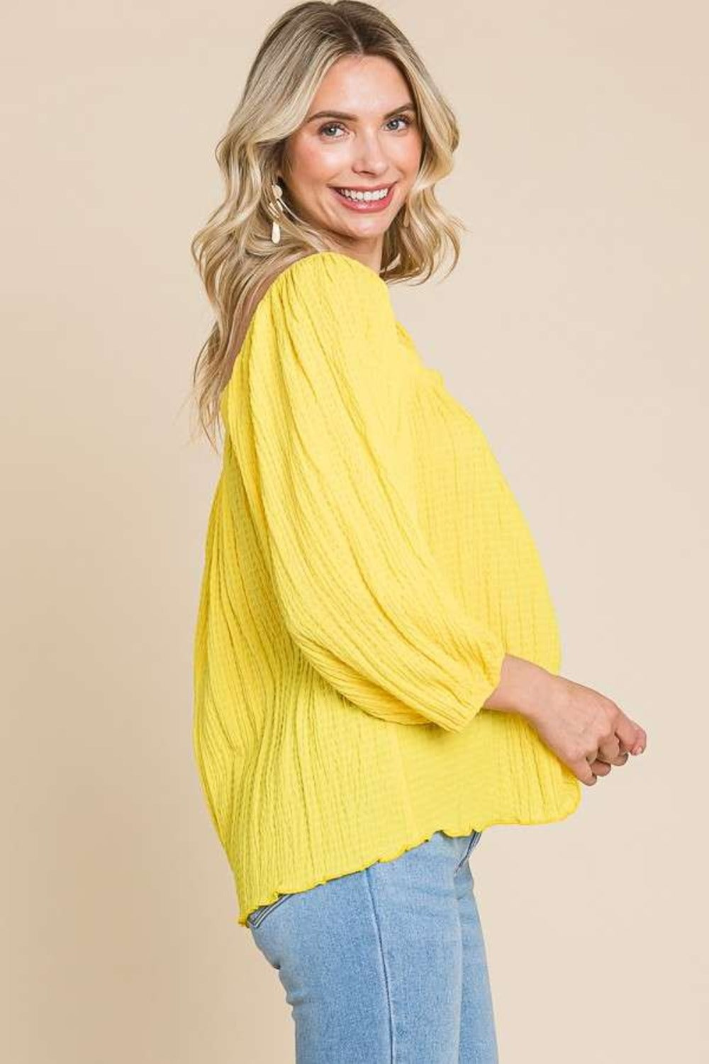 Culture Code Texture Square Neck Puff Sleeve Top Culture Code Texture Square Neck Puff Sleeve Top - TopFashionHQ