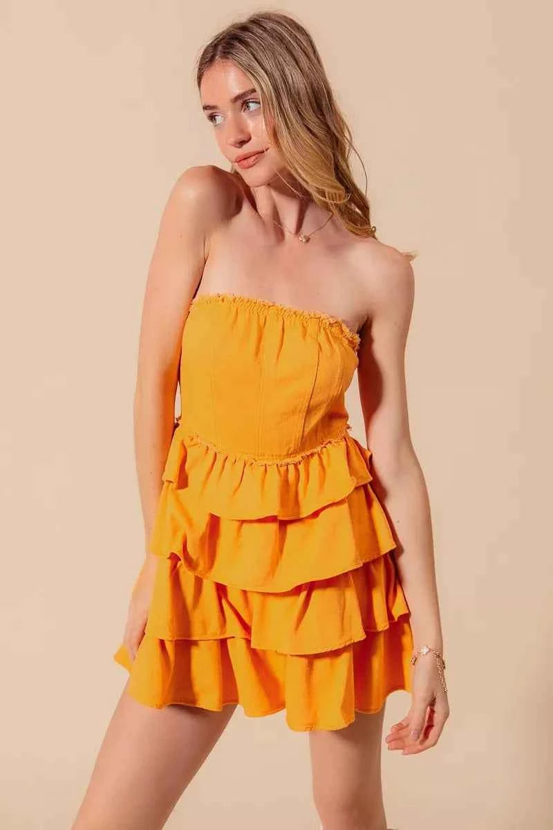 SO ME Strapless Ruffle Layered Game Day Cheer Up Dress SO ME Strapless Ruffle Layered Game Day Cheer Up Dress