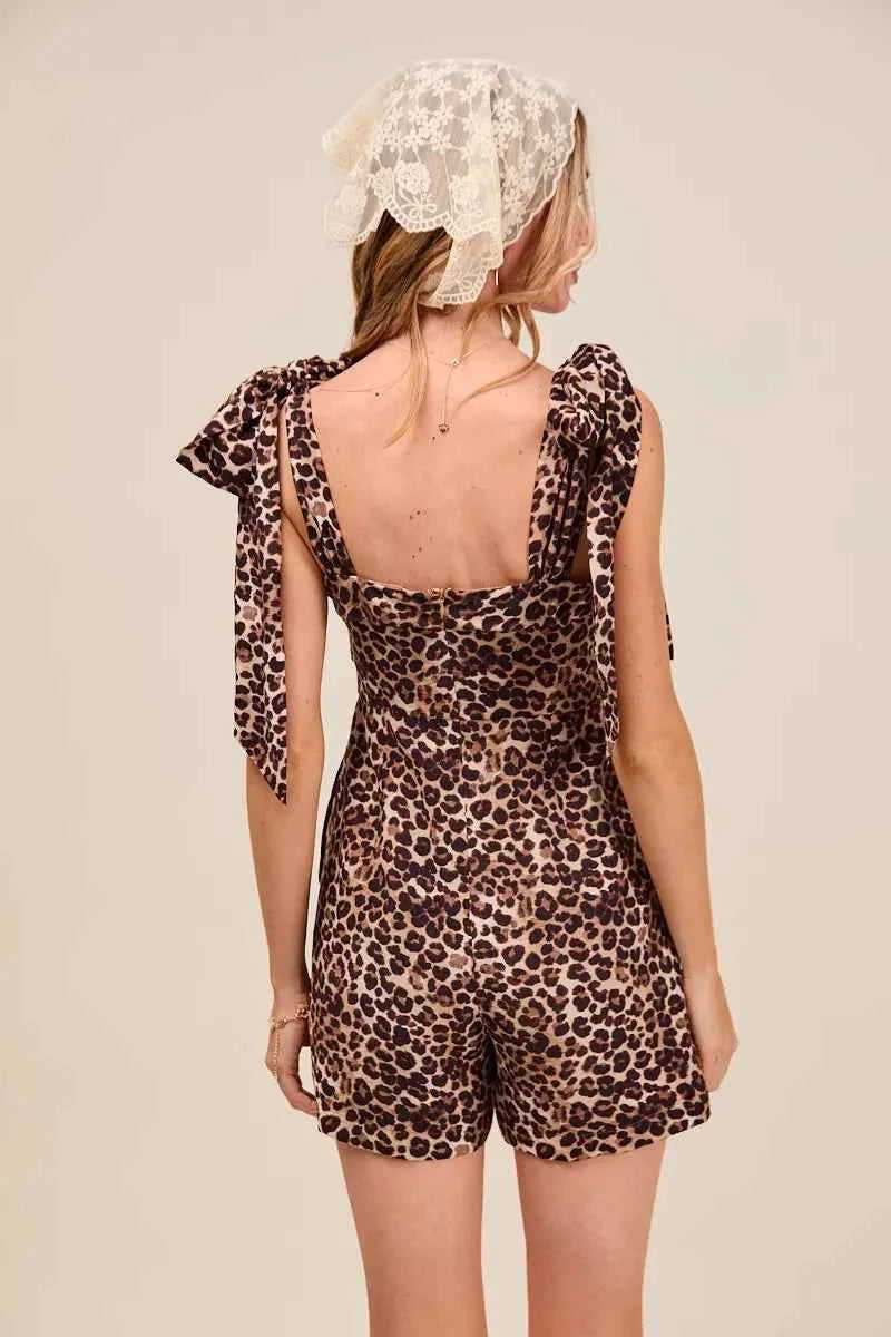 SO ME Leopard Flowy Woven Romper With Tie Straps SO ME Leopard Flowy Woven Romper With Tie Straps