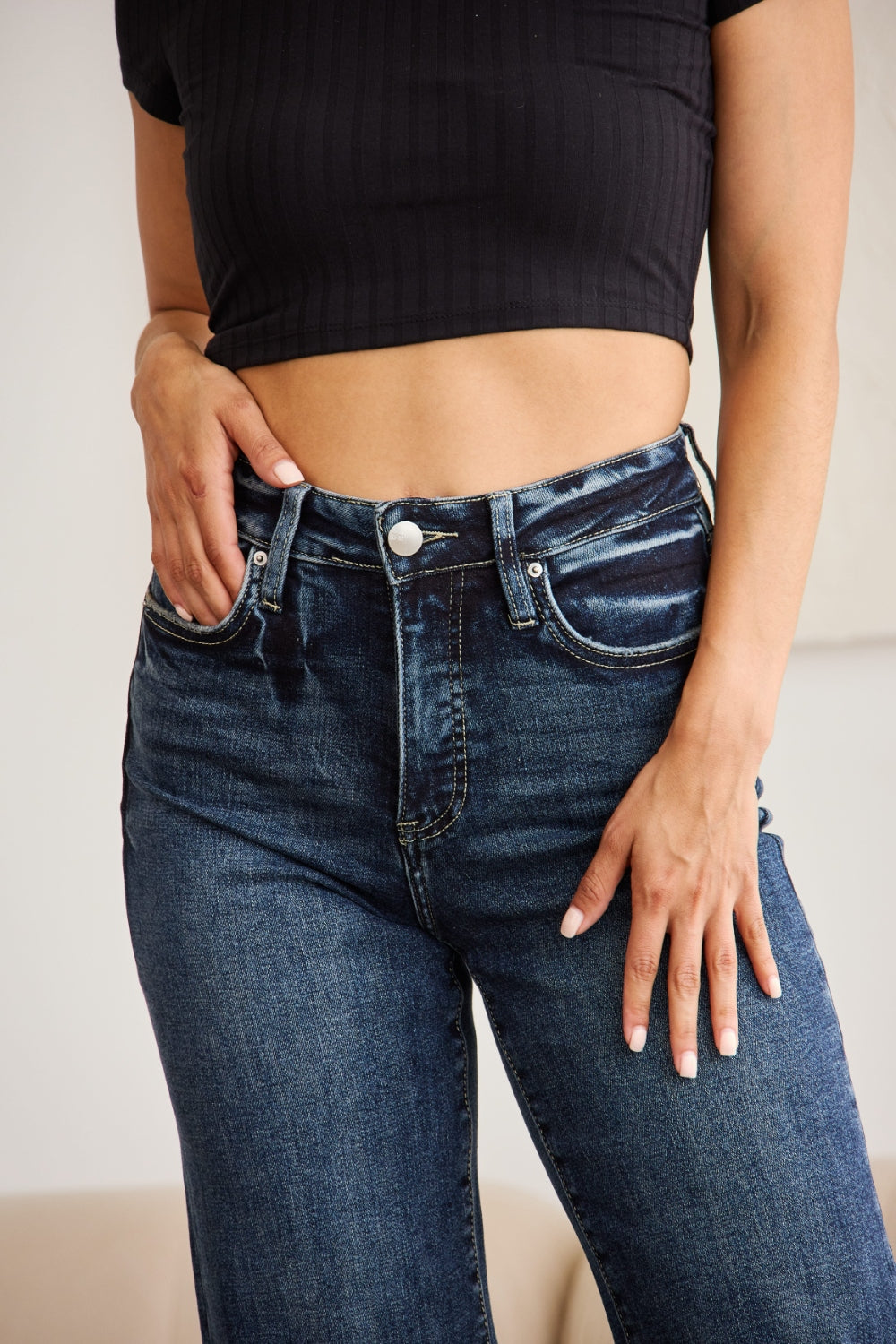 RFM Full Size Tummy Control High Waist Raw Hem Jeans RFM Full Size Tummy Control High Waist Raw Hem Jeans - TopFashionHQ