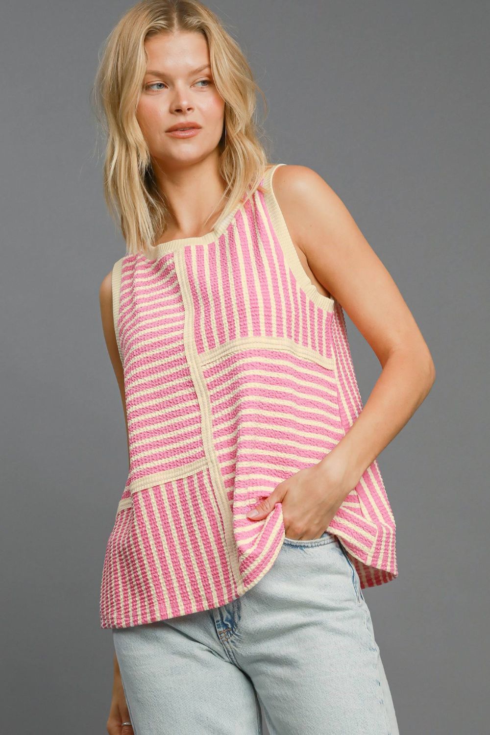 Umgee Round Neck Texture Striped Tank Umgee Round Neck Texture Striped Tank - TopFashionHQ