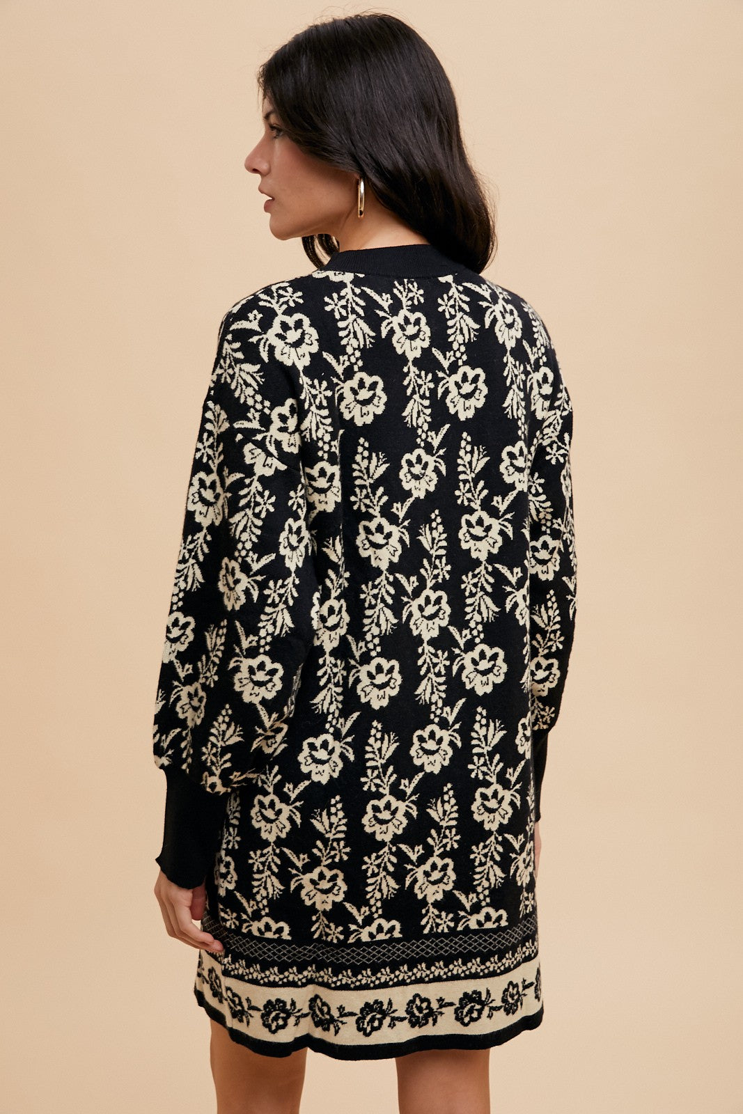 Annie Wear Floral Jacquard Round Neck Sweater Dress Annie Wear Floral Jacquard Round Neck Sweater Dress