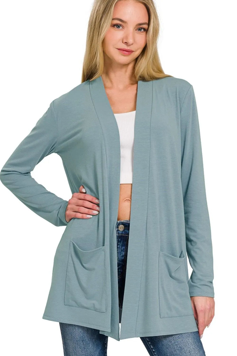 Zenana Slouchy Lightweight Open Front Pocket Cardigan 9eb4a79b-1c6b-4424-a03a-5da919f4c417-Max-Origin