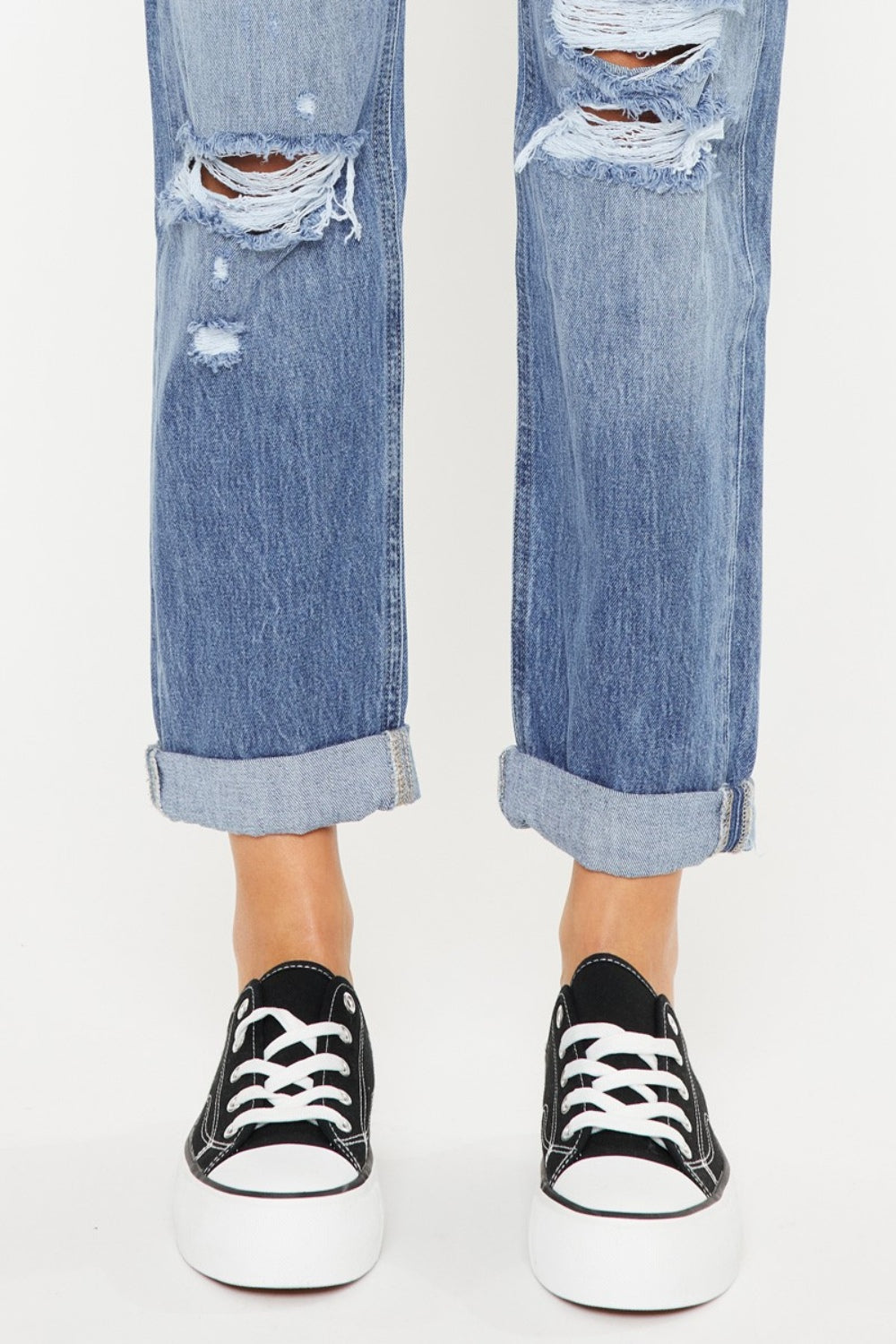 Kancan Mid Rise Distressed Straight Jeans Kancan Mid Rise Distressed Straight Jeans - TopFashionHQ