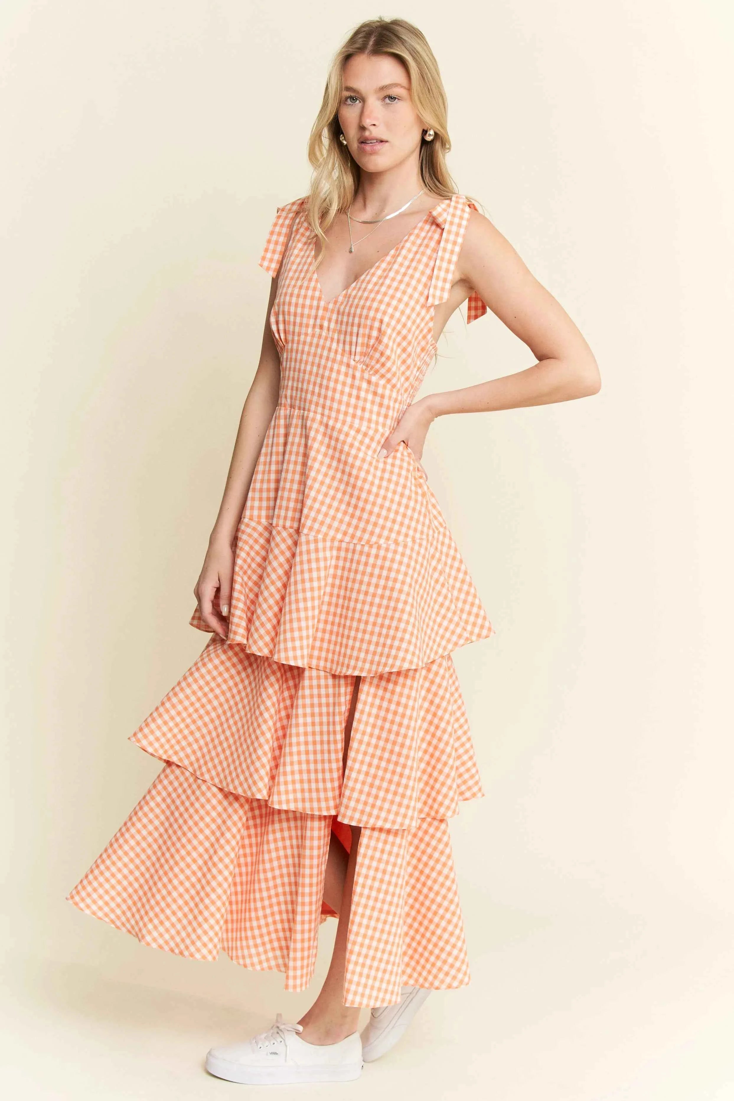 Jade By Jane Sleeveless Gingham Print Tiered Midi Dress Jade By Jane Sleeveless Gingham Print Tiered Midi Dress