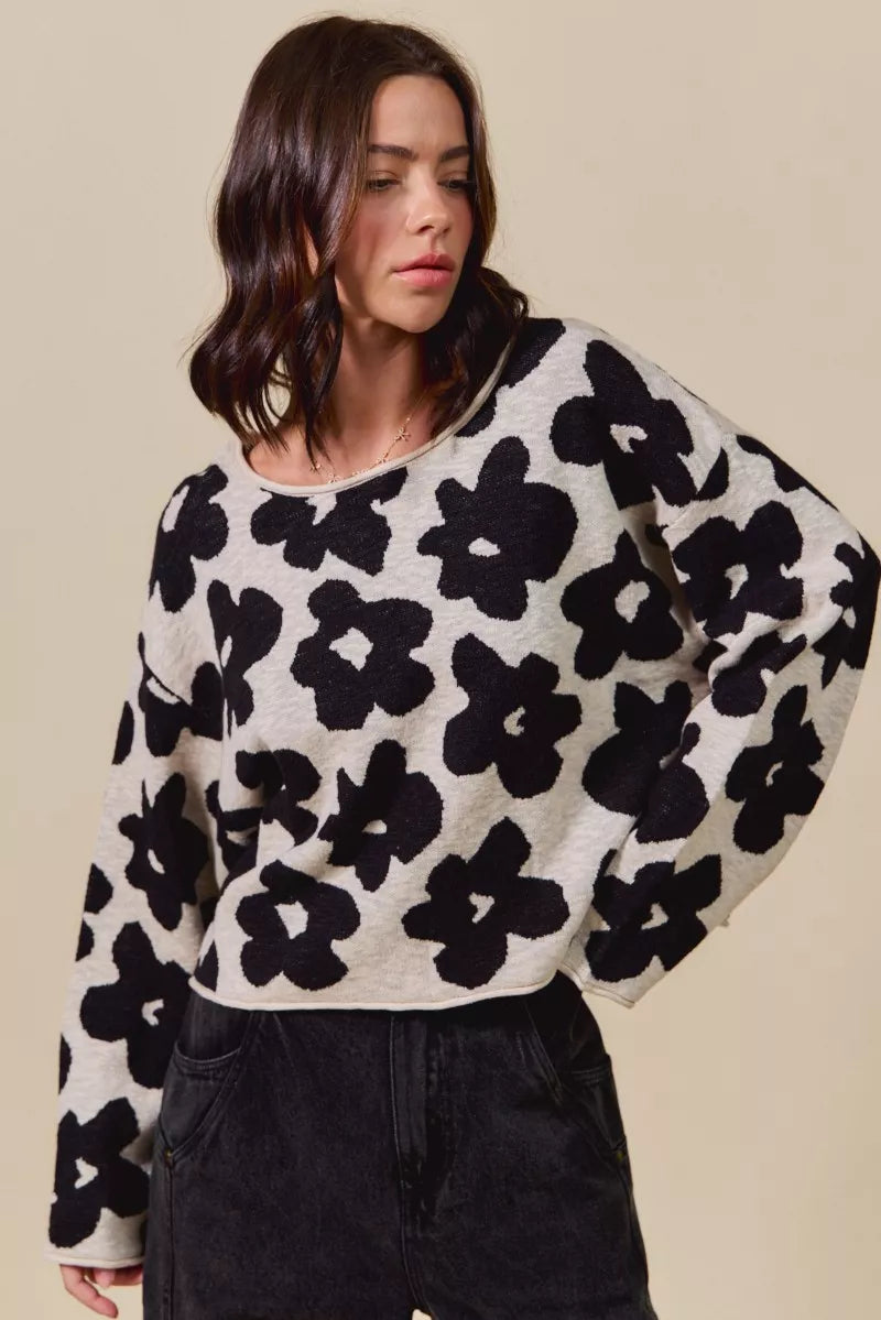 SO ME Loose Fit Flower Lightweight Sweater Top 9f62b0b3d464462b976f771966fa5956-Max-Origin
