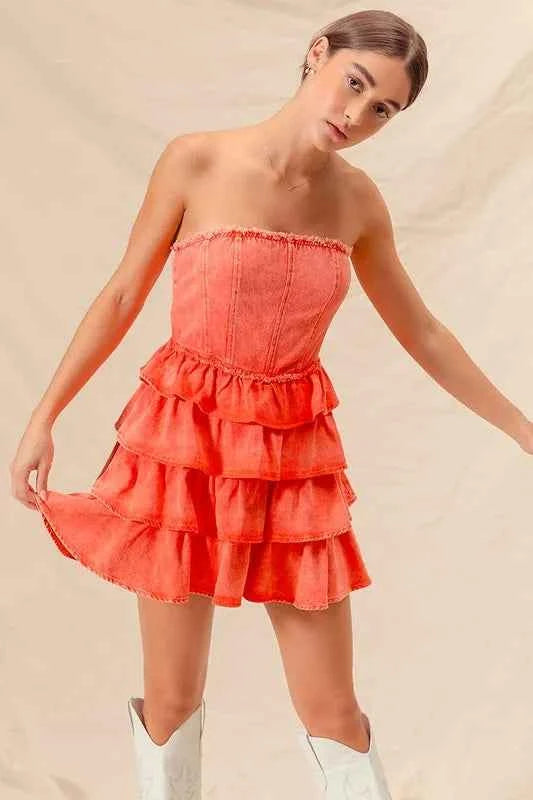 SO ME Strapless Ruffle Layered Game Day Cheer Up Dress SO ME Strapless Ruffle Layered Game Day Cheer Up Dress