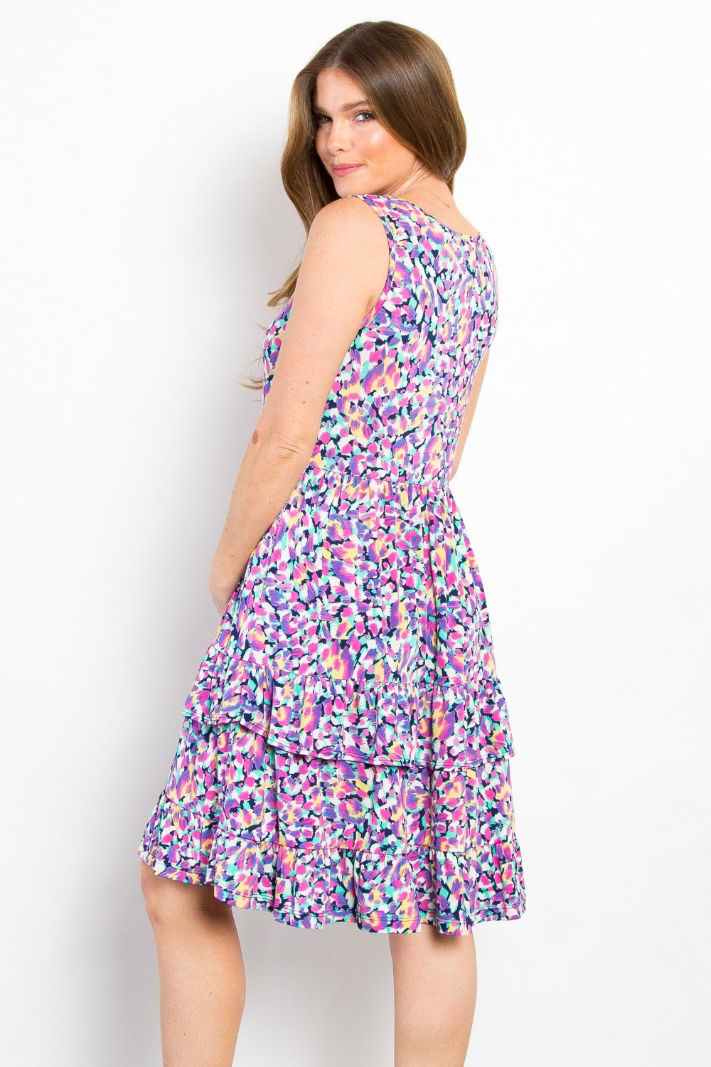 Be Stage Full Size Print Wrinkle Free Ruffled Dress Be Stage Full Size Print Wrinkle Free Ruffled Dress - TopFashionHQ