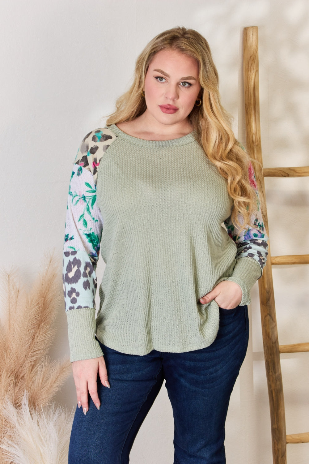 Hailey & Co Full Size Printed Round Neck Blouse Hailey & Co Full Size Printed Round Neck Blouse - TopFashionHQ