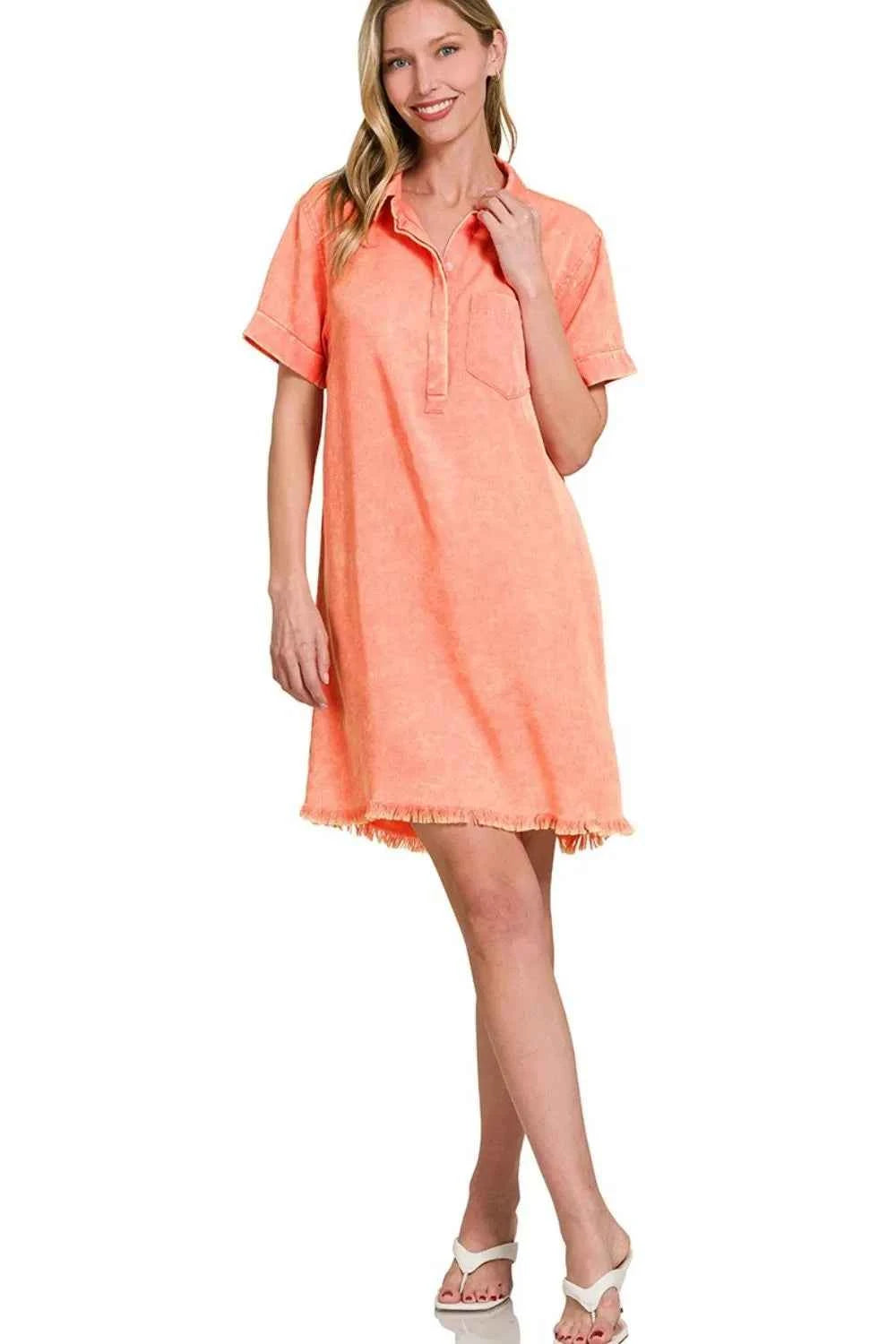 Zenana Tencel Mineral Washed Collared Shirts Dress Zenana Tencel Mineral Washed Collared Shirts Dress
