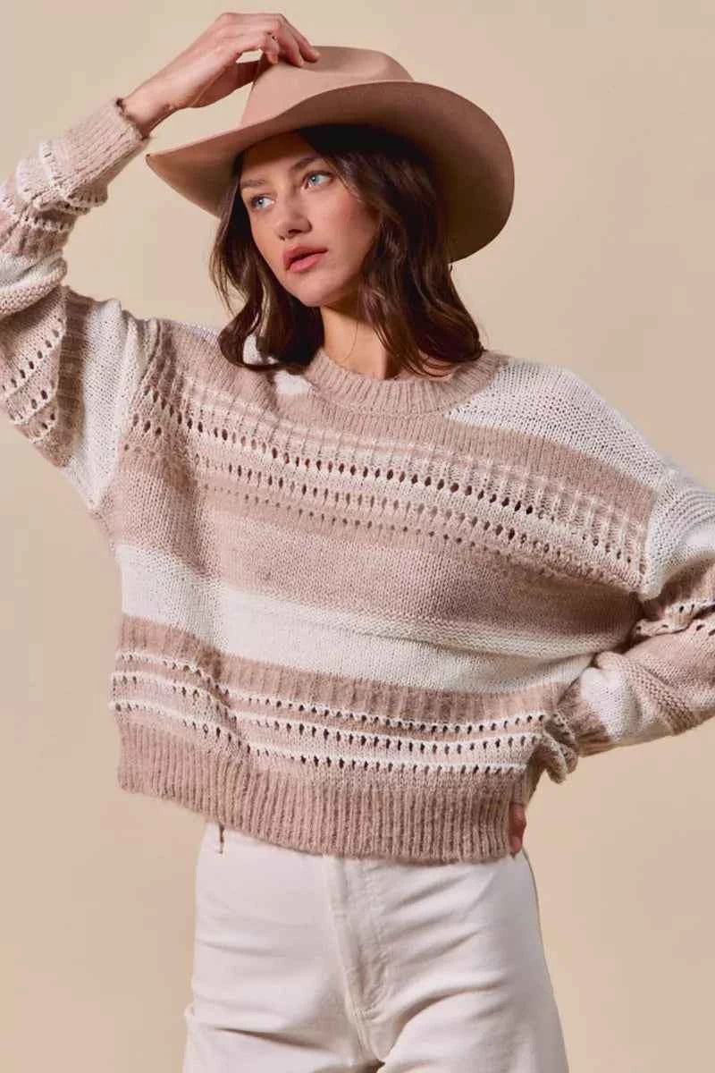 SO ME Variegated Stripe Textured Loose Fit Sweater SO ME Variegated Stripe Textured Loose Fit Sweater