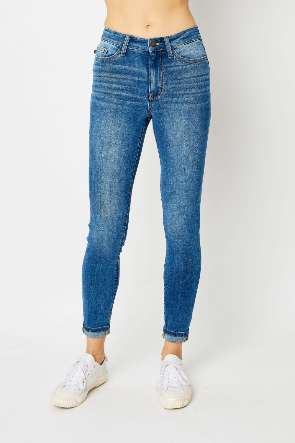 Judy Blue Full Size Cuffed Hem Skinny Jeans Judy Blue Full Size Cuffed Hem Skinny Jeans - TopFashionHQ