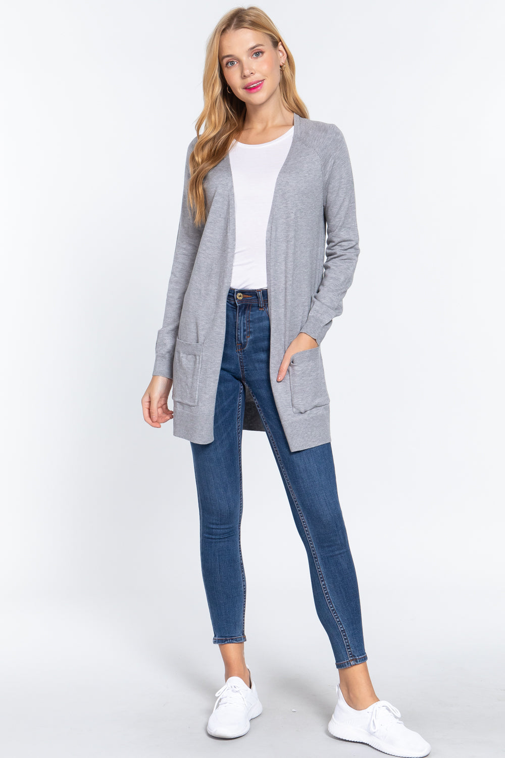 ACTIVE BASIC Open Front Long Sleeve Cardigan ACTIVE BASIC Open Front Long Sleeve Cardigan - TopFashionHQ