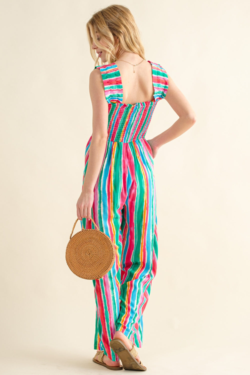 And The Why Full Size Striped Smocked Sleeveless Jumpsuit And The Why Full Size Striped Smocked Sleeveless Jumpsuit - TopFashionHQ