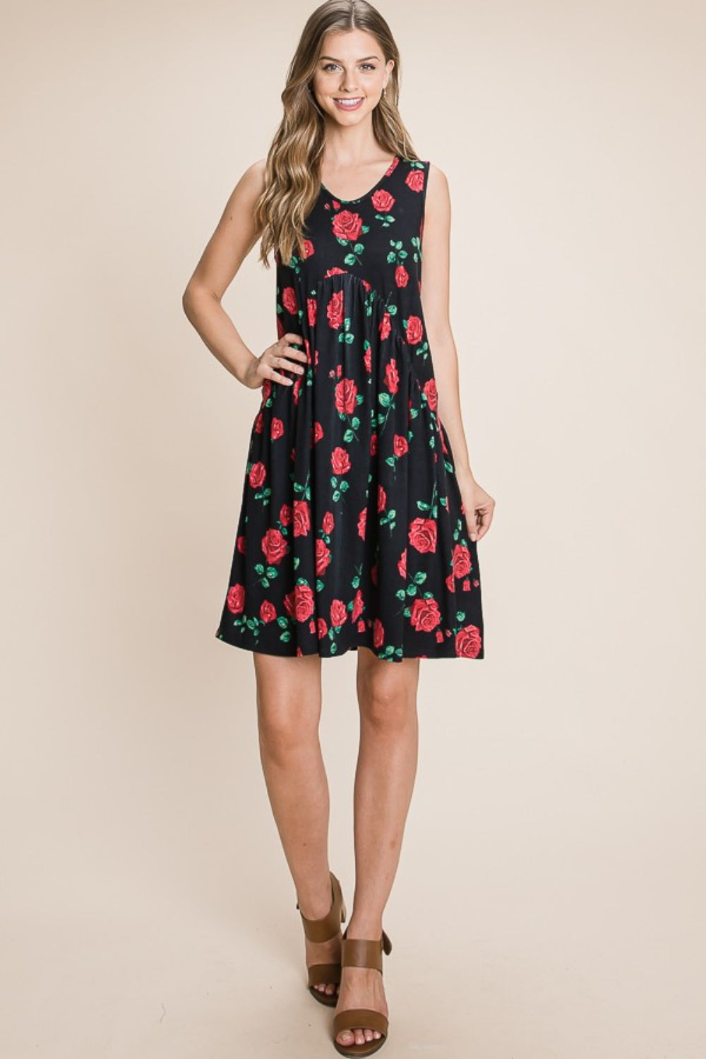 BOMBOM Floral Ruched Tank Dress BOMBOM Floral Ruched Tank Dress - TopFashionHQ