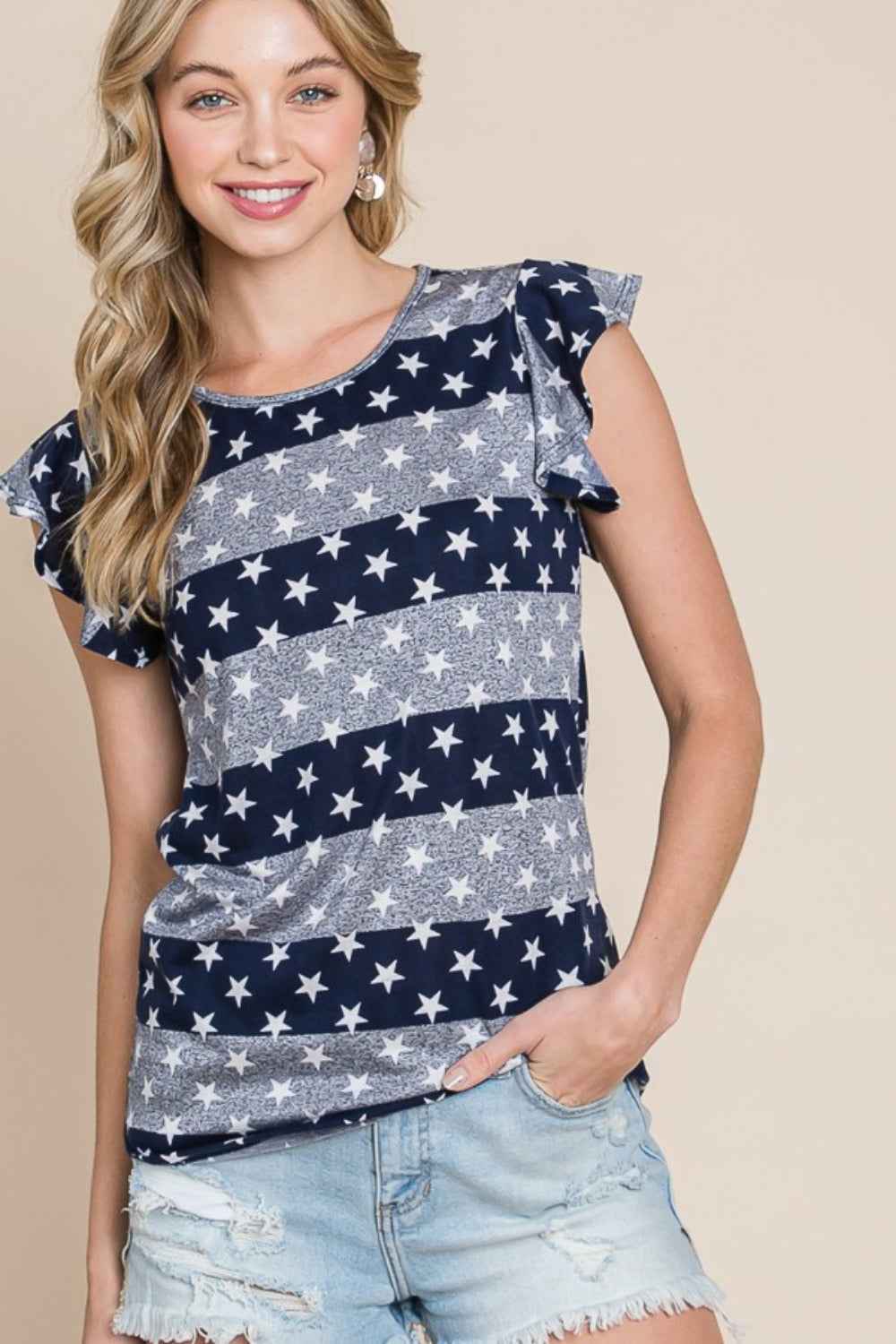 BOMBOM Striped Round Neck Cap Sleeve T-Shirt BOMBOM Striped Round Neck Cap Sleeve T-Shirt