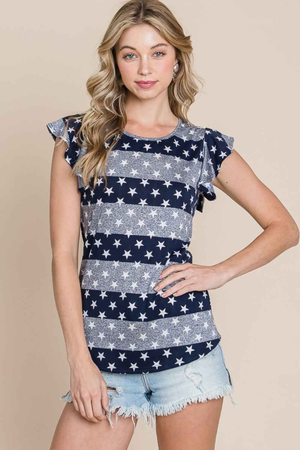 BOMBOM Striped Round Neck Cap Sleeve T-Shirt BOMBOM Striped Round Neck Cap Sleeve T-Shirt