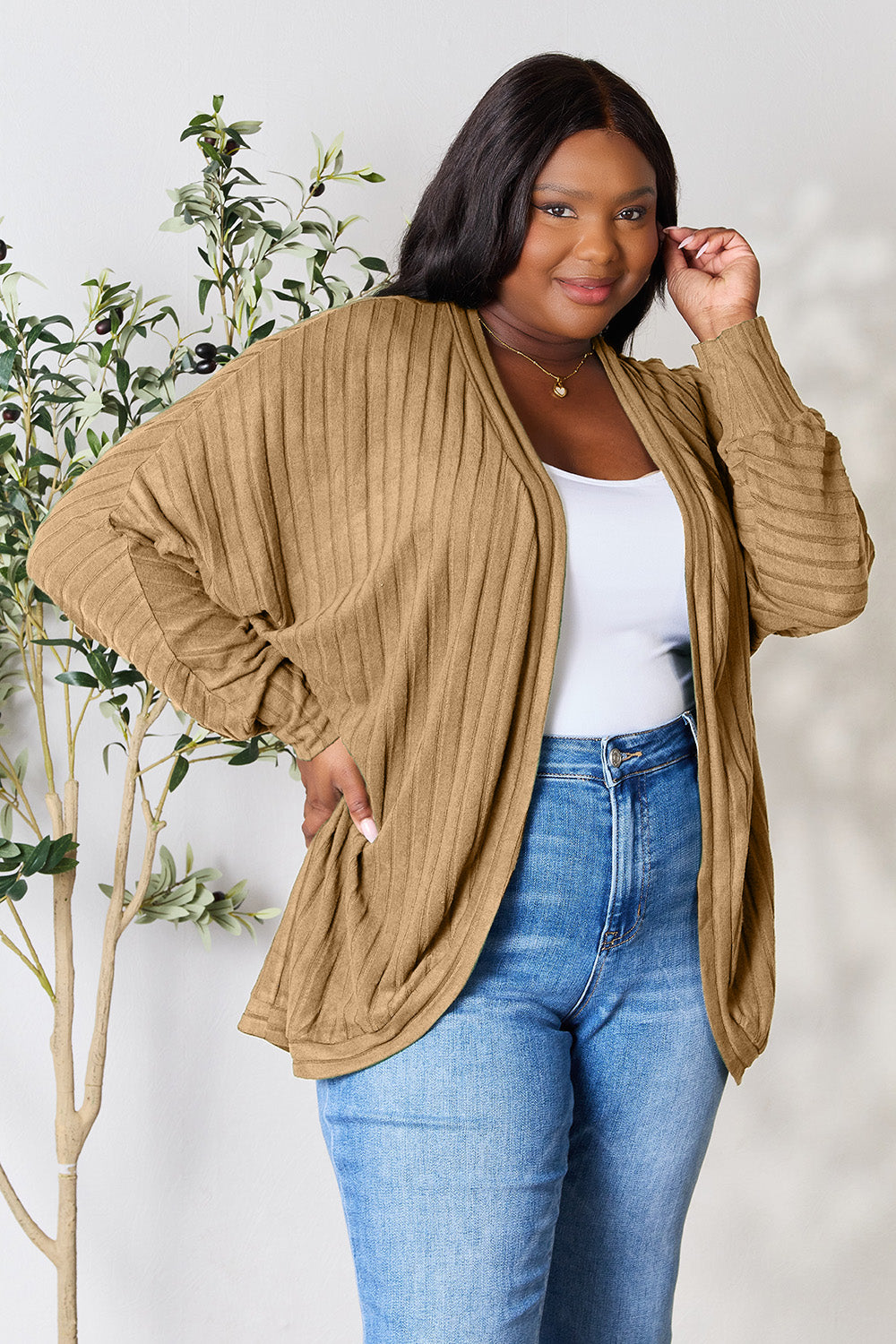 Basic Bae Full Size Ribbed Cocoon Cardigan Basic Bae Full Size Ribbed Cocoon Cardigan - TopFashionHQ