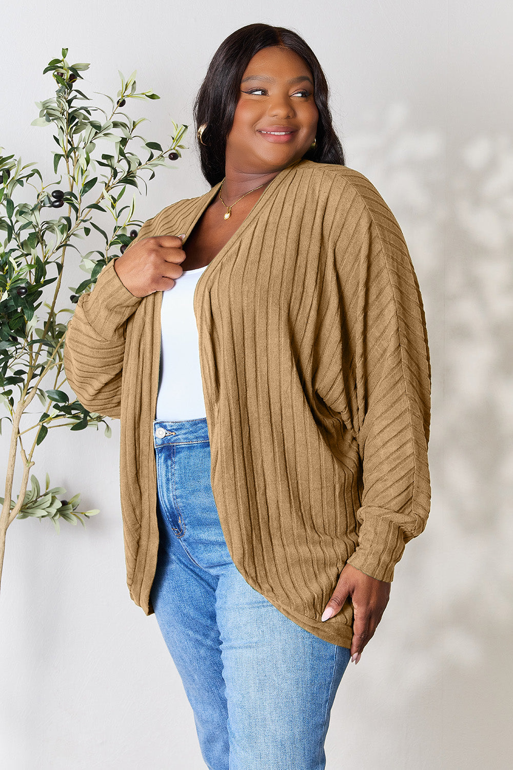 Basic Bae Full Size Ribbed Cocoon Cardigan Basic Bae Full Size Ribbed Cocoon Cardigan - TopFashionHQ