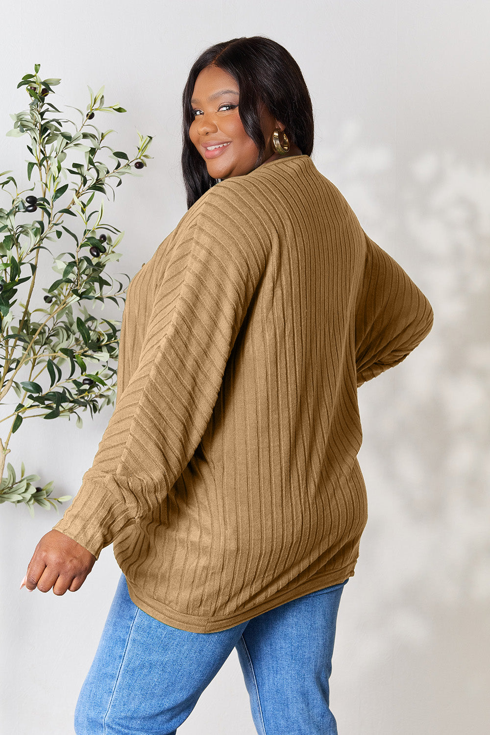 Basic Bae Full Size Ribbed Cocoon Cardigan Basic Bae Full Size Ribbed Cocoon Cardigan - TopFashionHQ