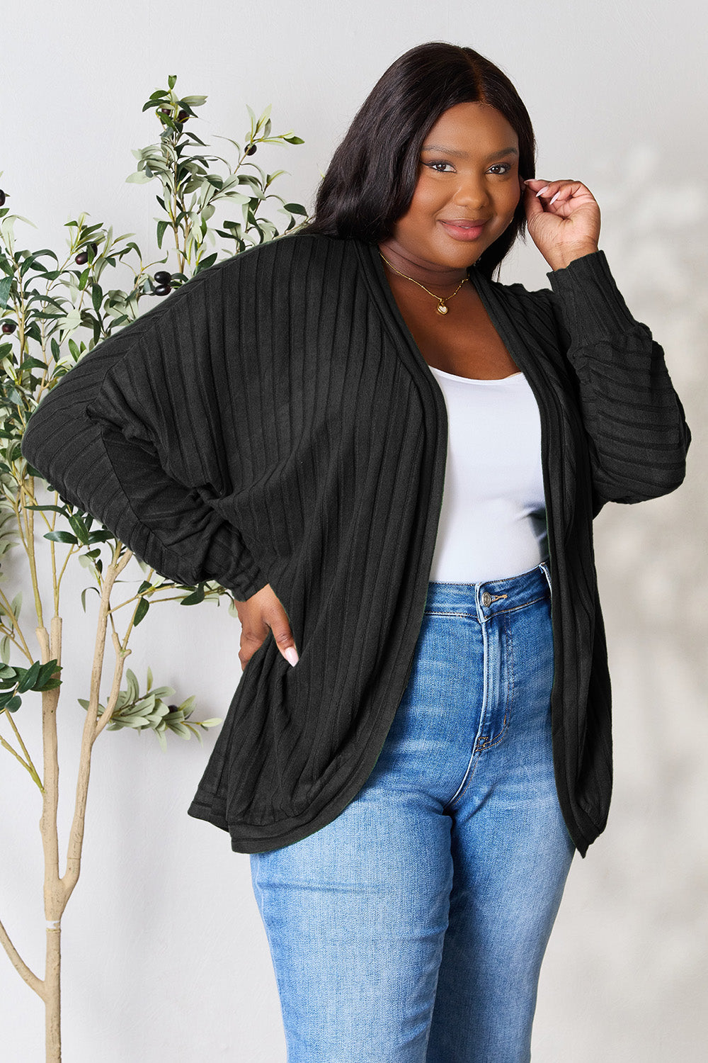 Basic Bae Full Size Ribbed Cocoon Cardigan Basic Bae Full Size Ribbed Cocoon Cardigan - TopFashionHQ