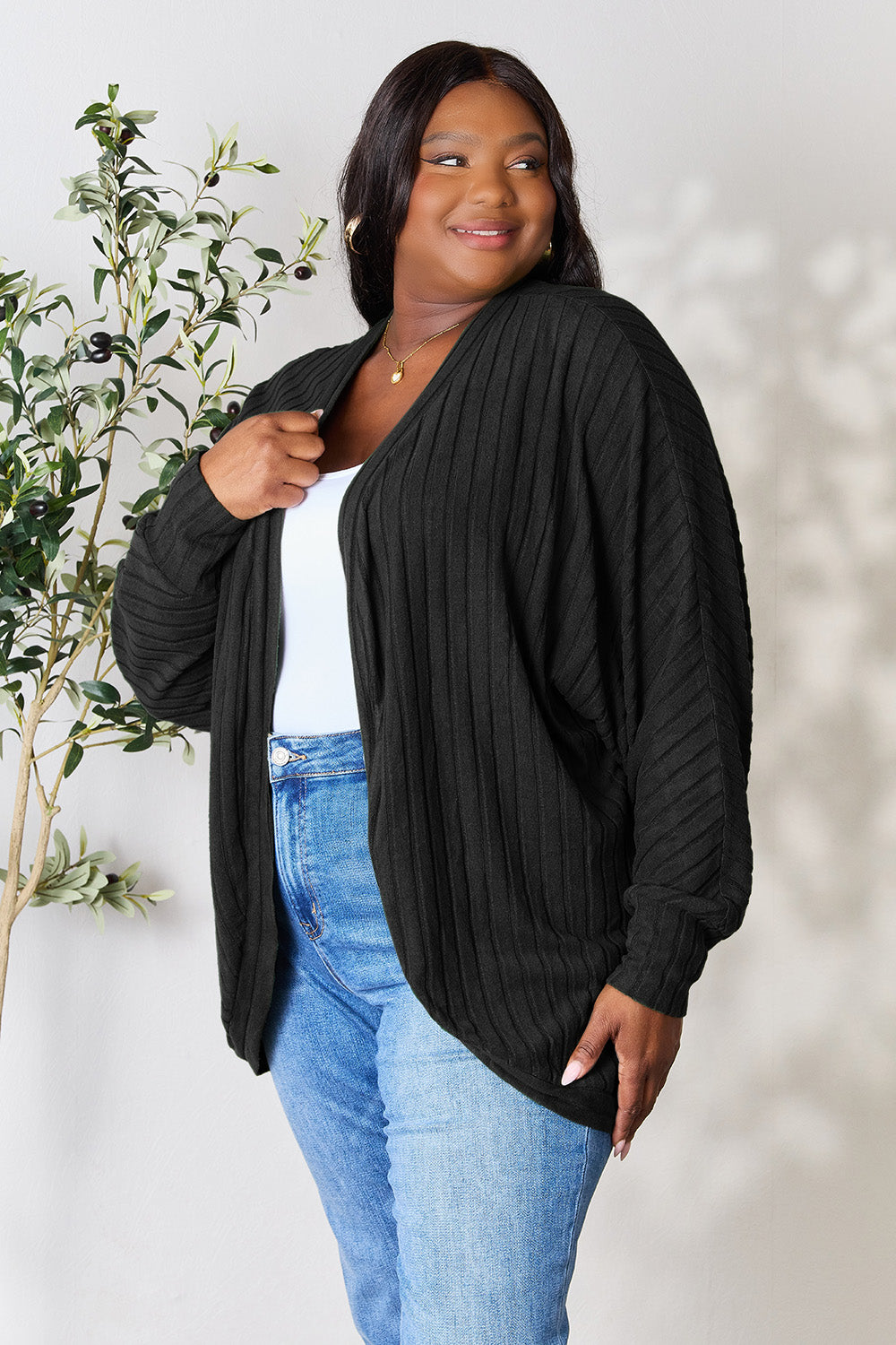 Basic Bae Full Size Ribbed Cocoon Cardigan Basic Bae Full Size Ribbed Cocoon Cardigan - TopFashionHQ