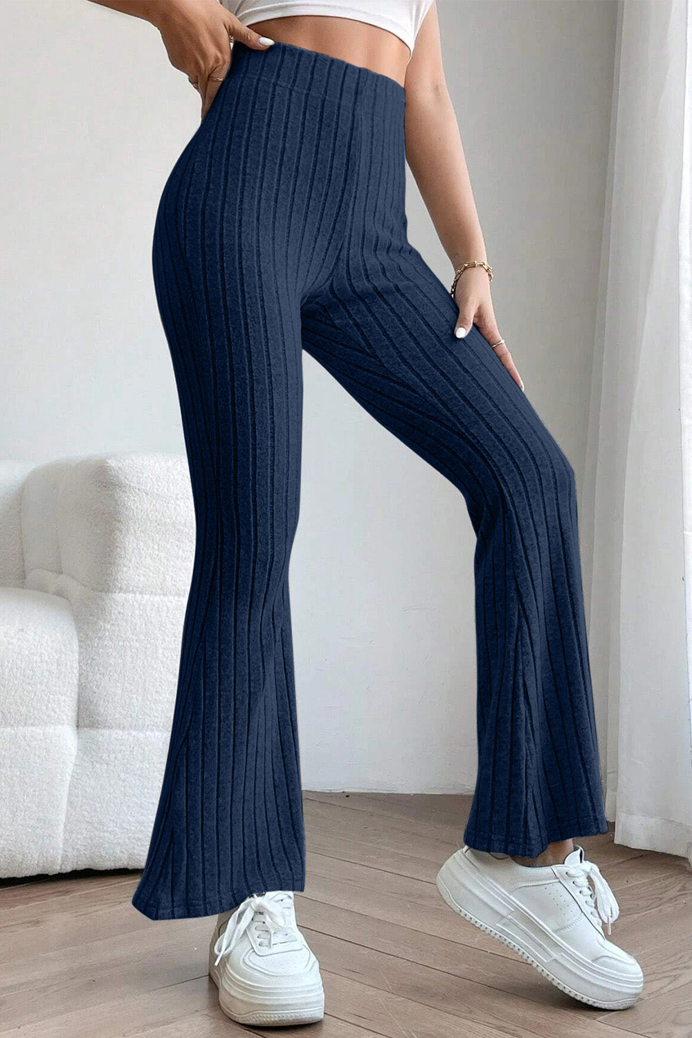 Basic Bae Full Size Ribbed High Waist Flare Pants Basic Bae Full Size Ribbed High Waist Flare Pants - TopFashionHQ