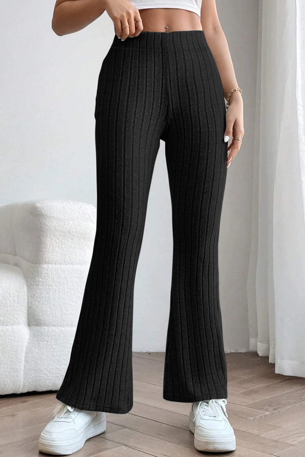 Basic Bae Full Size Ribbed High Waist Flare Pants Basic Bae Full Size Ribbed High Waist Flare Pants - TopFashionHQ