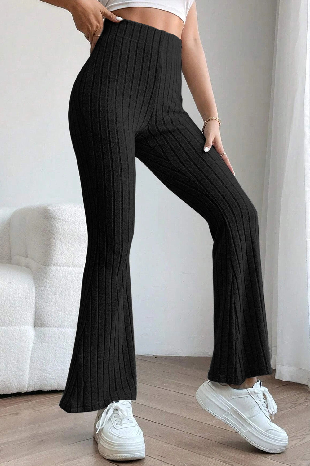 Basic Bae Full Size Ribbed High Waist Flare Pants Basic Bae Full Size Ribbed High Waist Flare Pants - TopFashionHQ