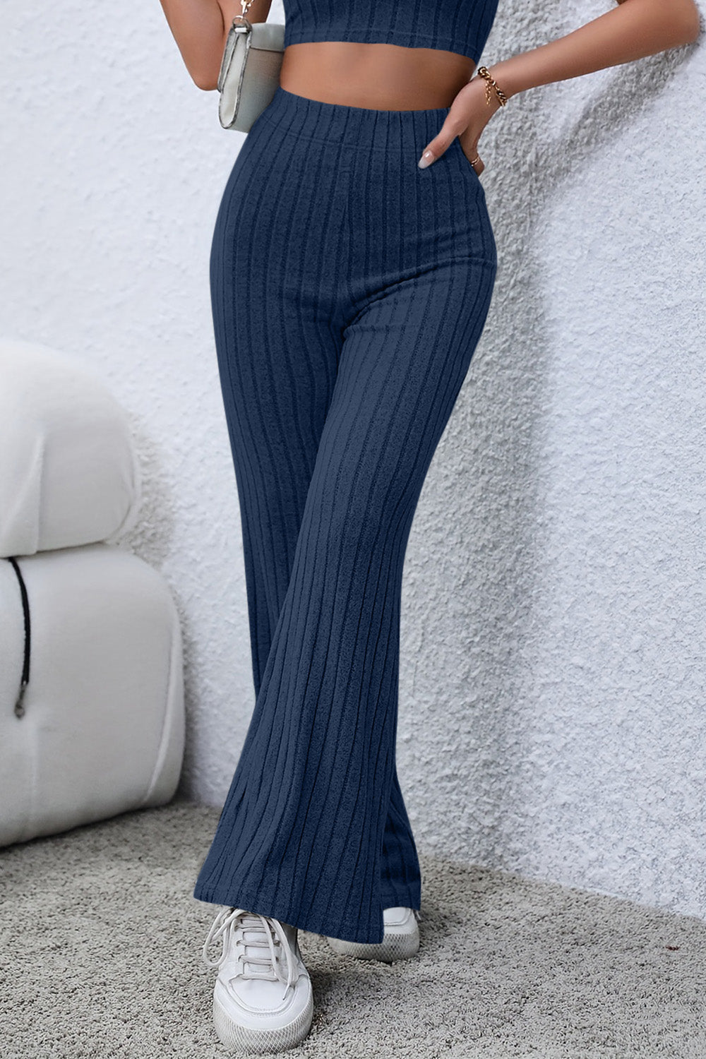 Basic Bae Full Size Ribbed High Waist Flare Pants Basic Bae Full Size Ribbed High Waist Flare Pants - TopFashionHQ