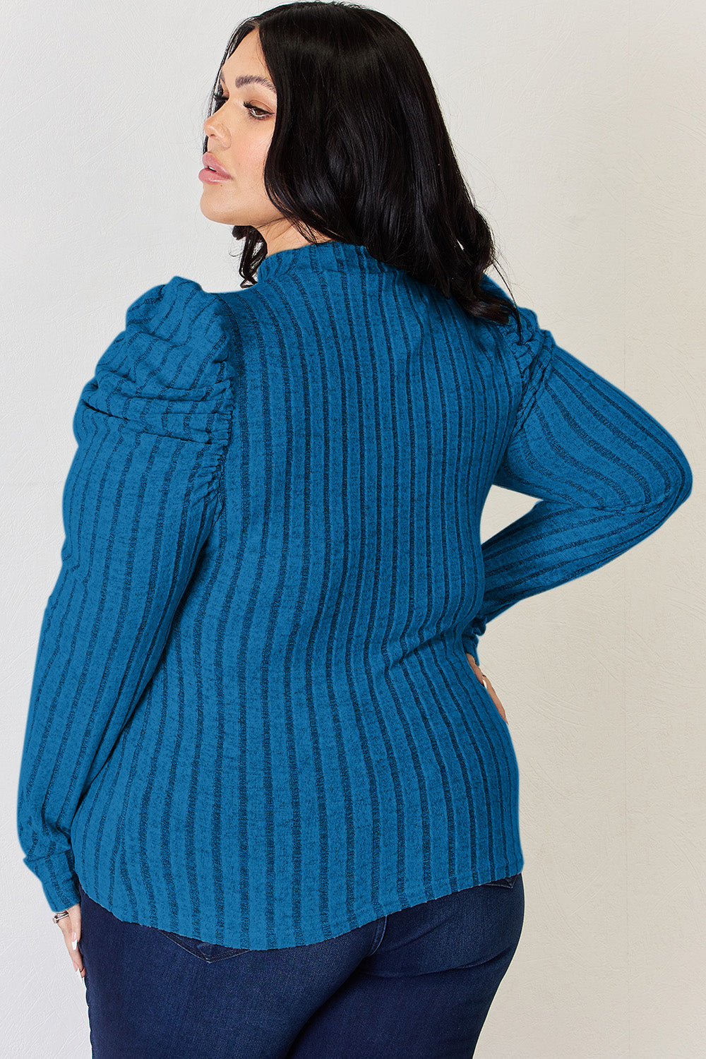 Basic Bae Full Size Ribbed Mock Neck Puff Sleeve T-Shirt Basic Bae Full Size Ribbed Mock Neck Puff Sleeve T-Shirt - TopFashionHQ