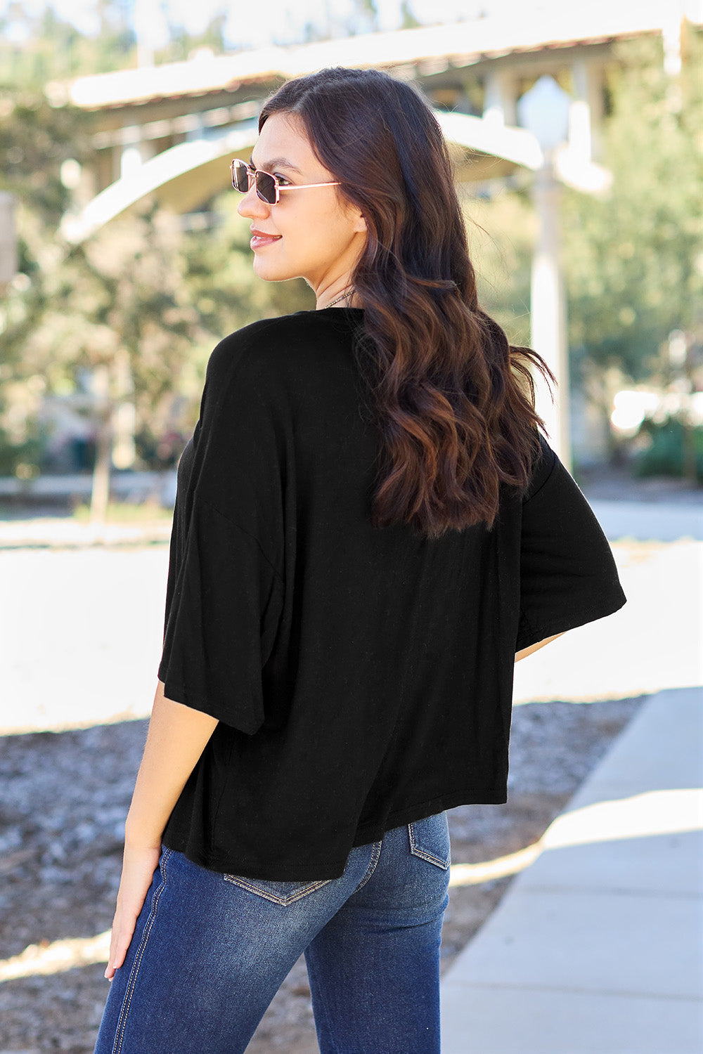 Basic Bae Full Size Round Neck Drop Shoulder T-Shirt Basic Bae Full Size Round Neck Drop Shoulder T-Shirt - TopFashionHQ