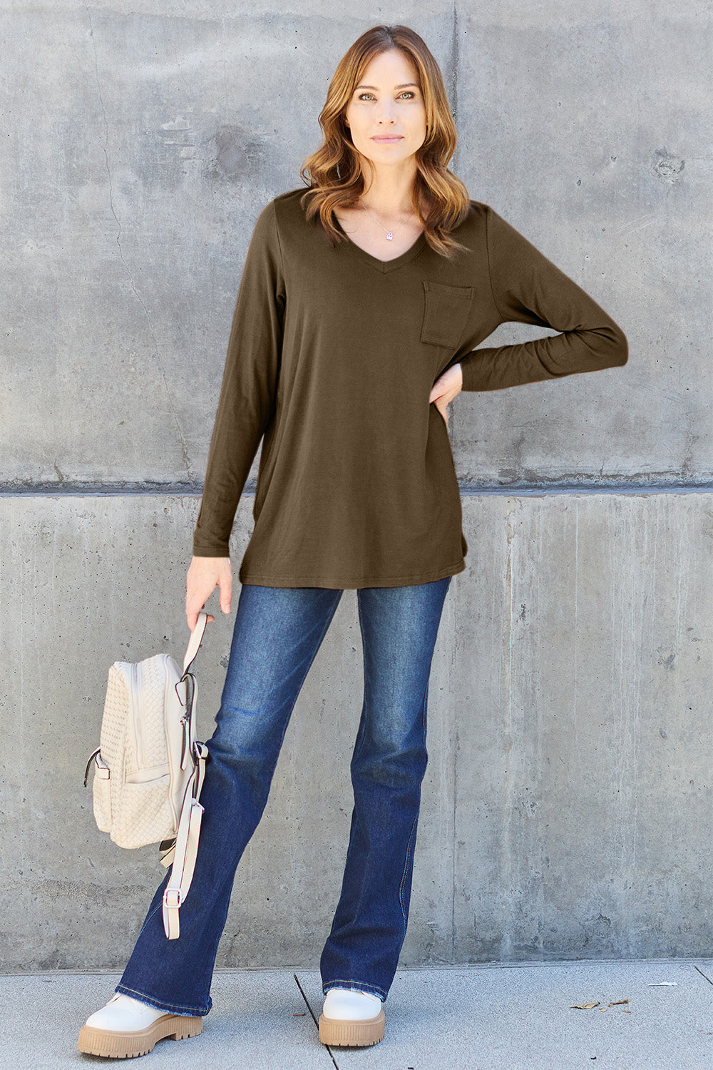 Basic Bae Full Size V-Neck Long Sleeve Top Basic Bae Full Size V-Neck Long Sleeve Top - TopFashionHQ