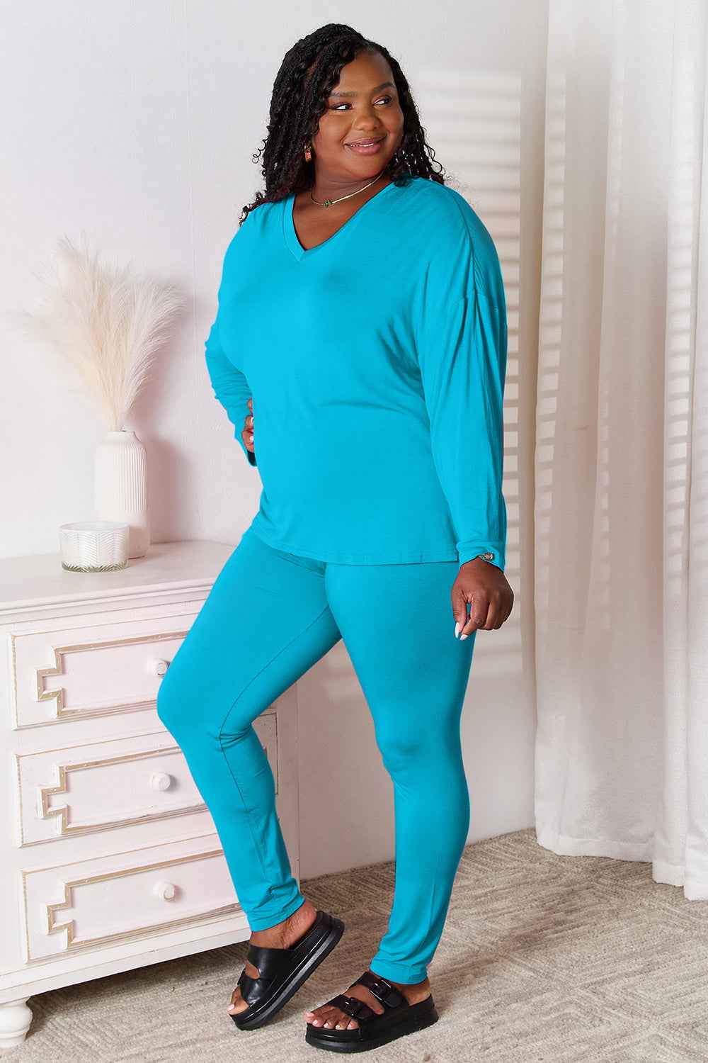 Basic Bae Full Size V-Neck Soft Rayon Long Sleeve Top and Pants Lounge Set Basic Bae Full Size V-Neck Soft Rayon Long Sleeve Top and Pants Lounge Set