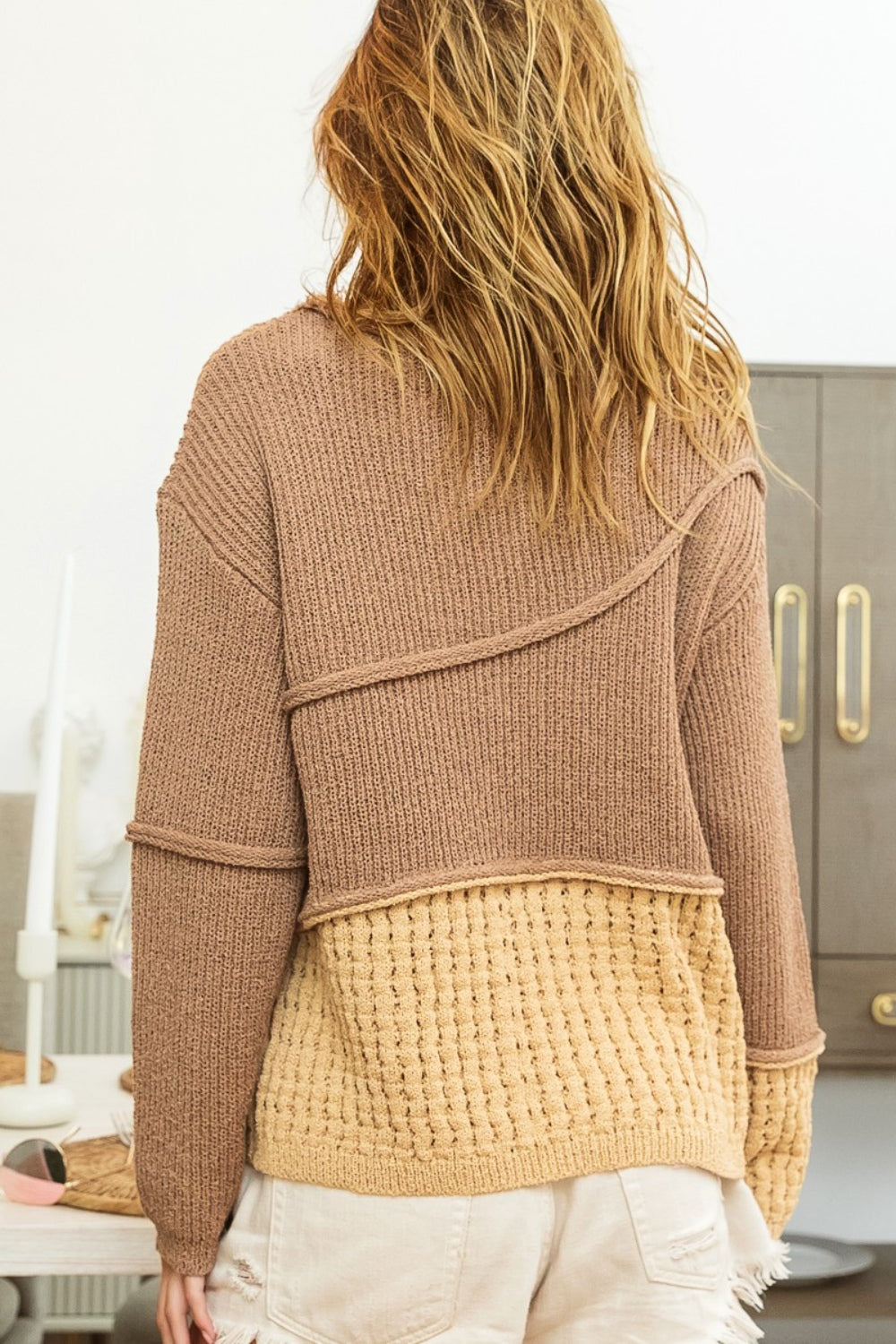 BiBi Texture Detail Contrast Drop Shoulder Sweater BiBi Texture Detail Contrast Drop Shoulder Sweater - TopFashionHQ