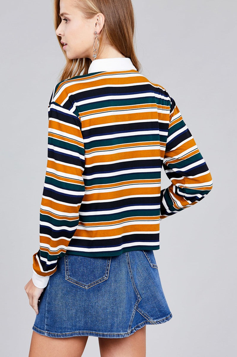 Ladies fashion plus size long sleeve multi striped dty brushed shirts product image