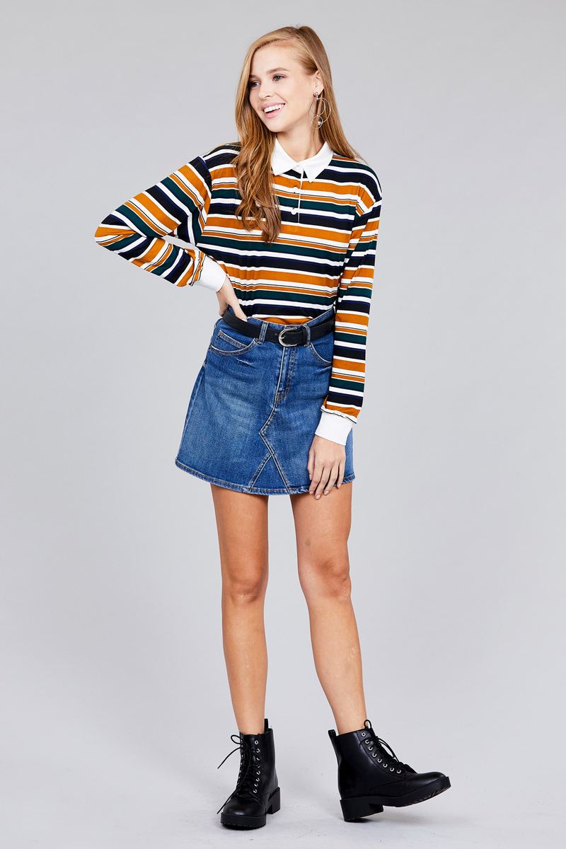 Ladies fashion plus size long sleeve multi striped dty brushed shirts product image