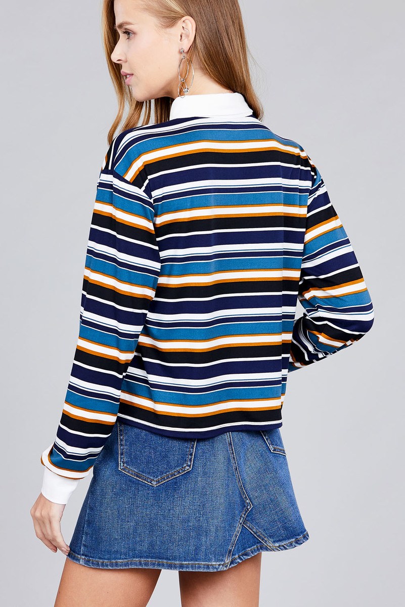 Ladies fashion plus size long sleeve multi striped dty brushed shirts product image