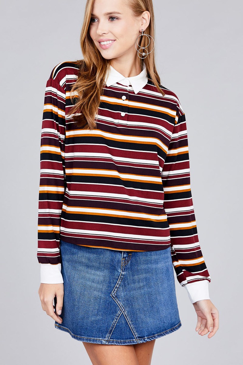 Ladies fashion plus size long sleeve multi striped dty brushed shirts product image