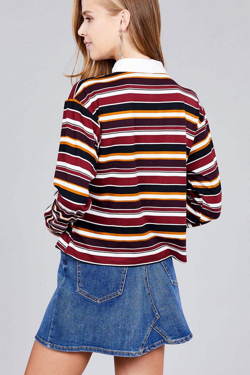 Ladies fashion plus size long sleeve multi striped dty brushed shirts product image